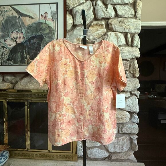 Liz Claiborne Liz sport Linen/cotton blend floral button down blouse top size xl - Picture 1 of 12